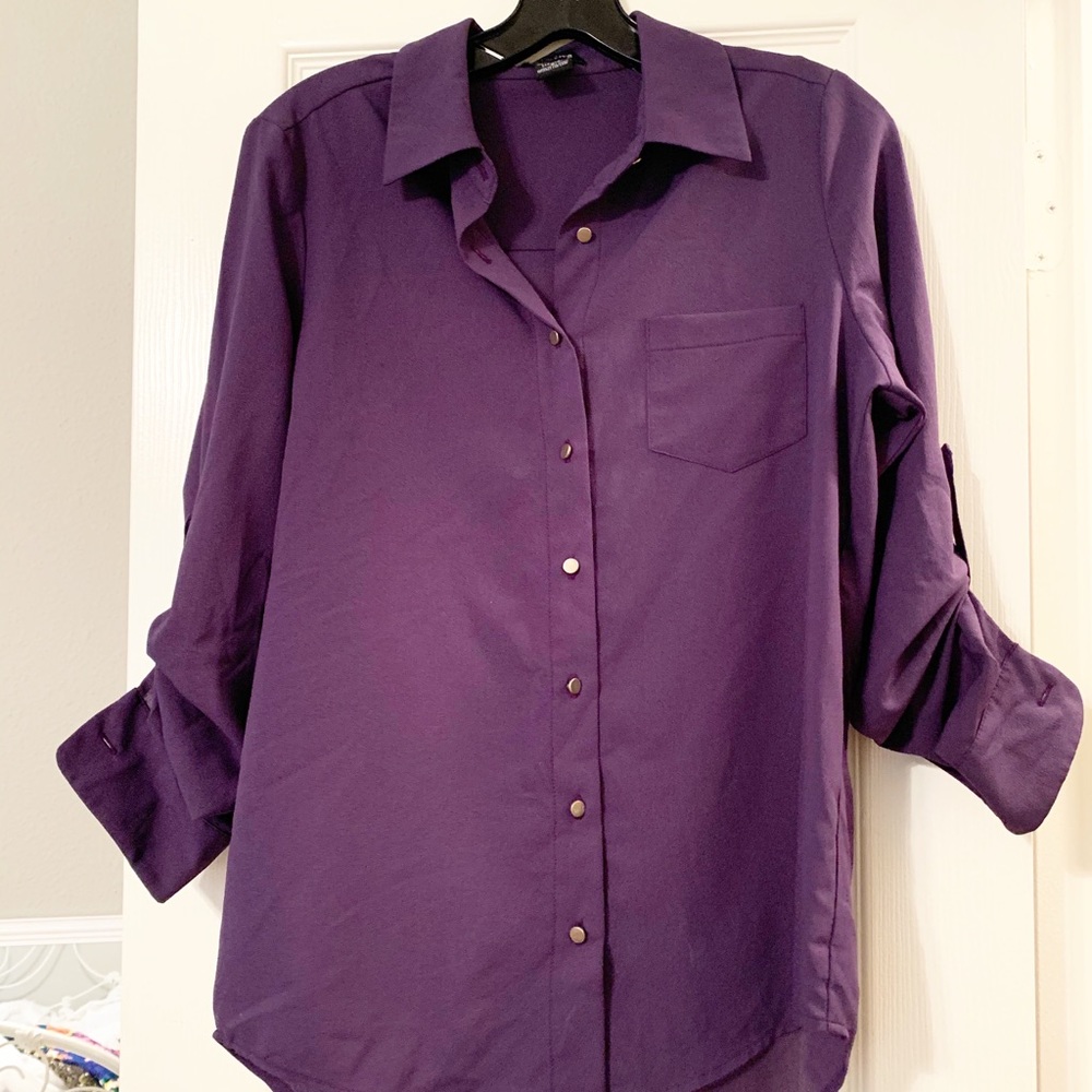 Purple, Collared, Button-Down With Gold Buttons - image 1